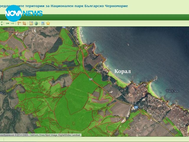 Карта на предложените територии за Национален парк "Българско Черноморие"