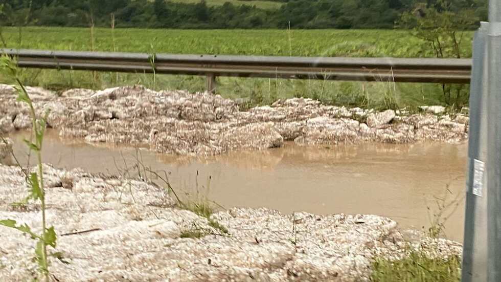 Градушка и силен вятър в село Равнище води до падане на електрически стълбове и дървета