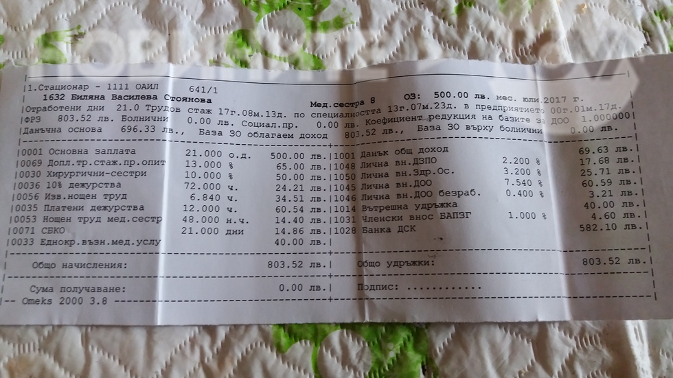 Заплатата на медицинската сестра