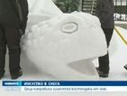 Деца направиха гигантска костенурка от сняг