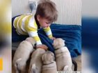 Безграничното приятелство между бебе и кученца (ВИДЕО)