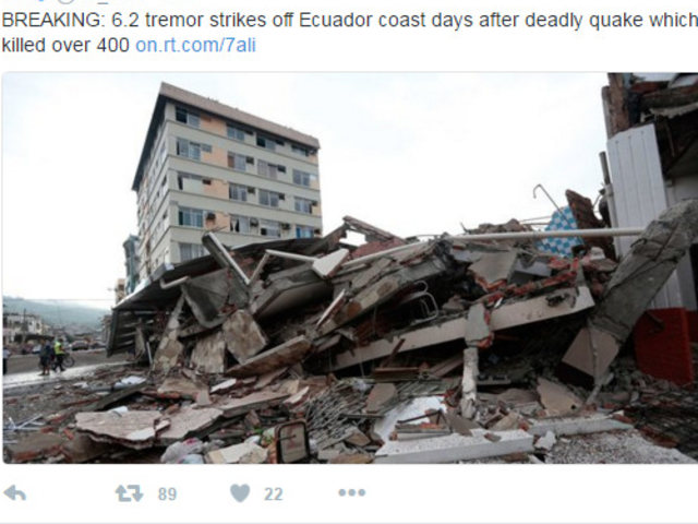 Разрушенията след земетресението с магнитуд 7,8 по Рихтер. Снимка: Twitter