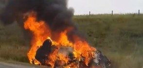 Кола изгоря на "Тракия" край Вакарел (ВИДЕО)