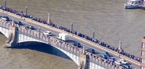КАДРИ ОТ ДРОН: Вижте огромните опашки от хора, чакащи да отдадат последна почит пред ковчега на Елизабет II (ВИДЕО)
