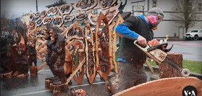 Изкуство с моторни резачки: Как от парче дърво се ражда красива скулптура (ВИДЕО)