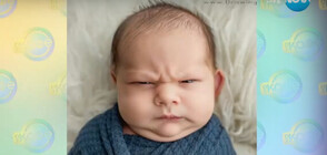 Grumpy Baby: Новородено прави сърдити гримаси по време на фотосесия (ВИДЕО)