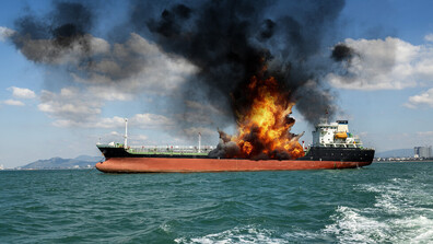 Танкер избухна в Персийския залив след удар на два снаряда край Катар