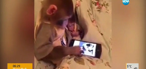 Маймунка се забавлява с телефон (ВИДЕО)