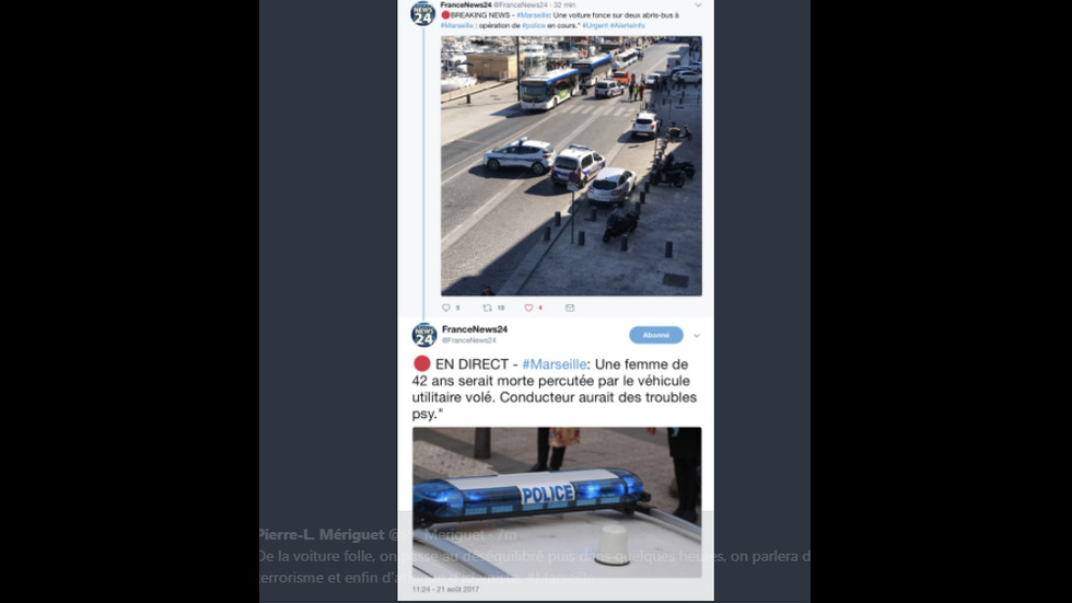 Кола се вряза в автобусни спирки в Марсилия, има загинал